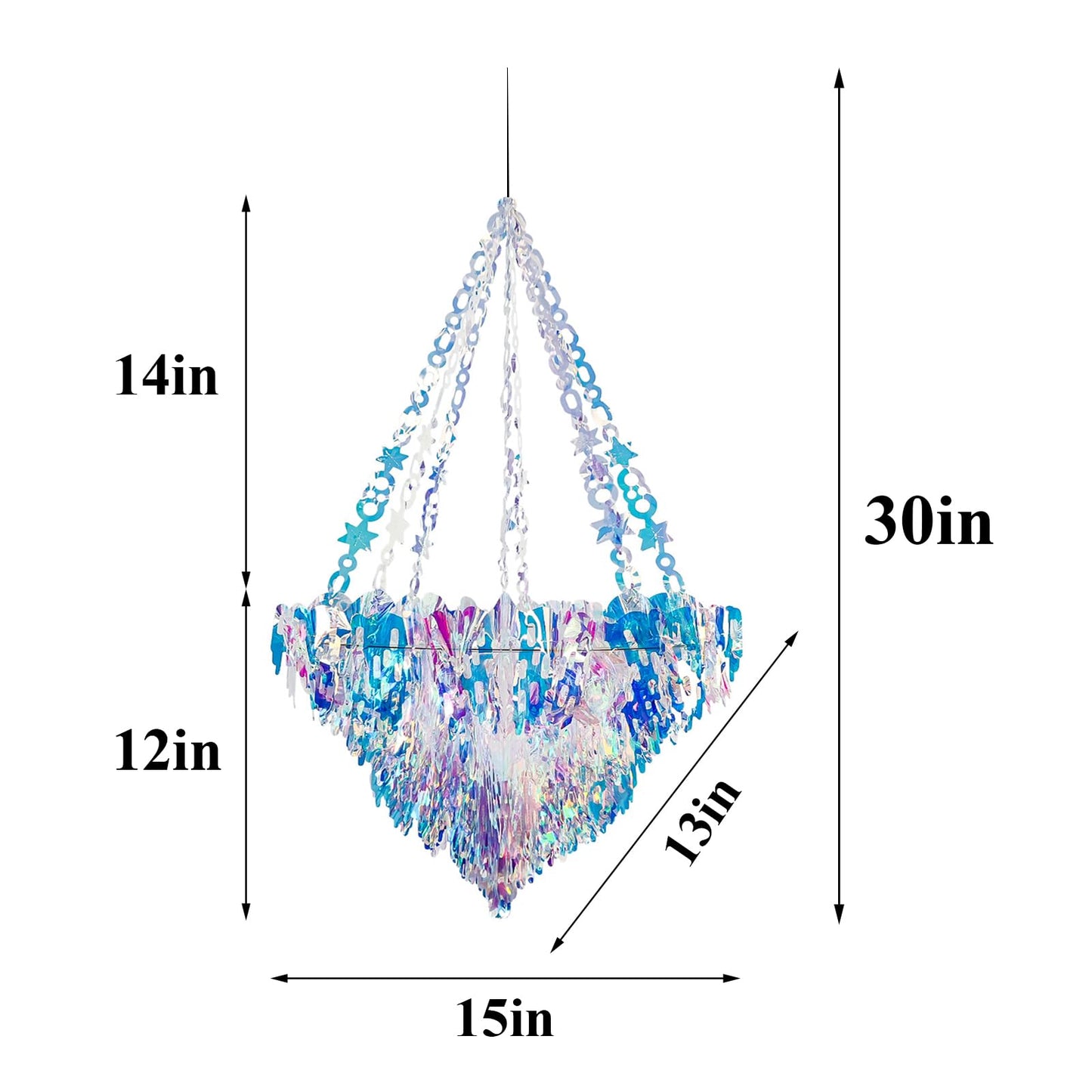 2pcs 30 Inch Iridescent Chandelier Shaped Foil Ceiling Hanging Ornament Clear Foil Decorative Folding Rainbow Shine Party Ornaments for Bridal Shower Wedding Birthday Frozen Theme Decoration