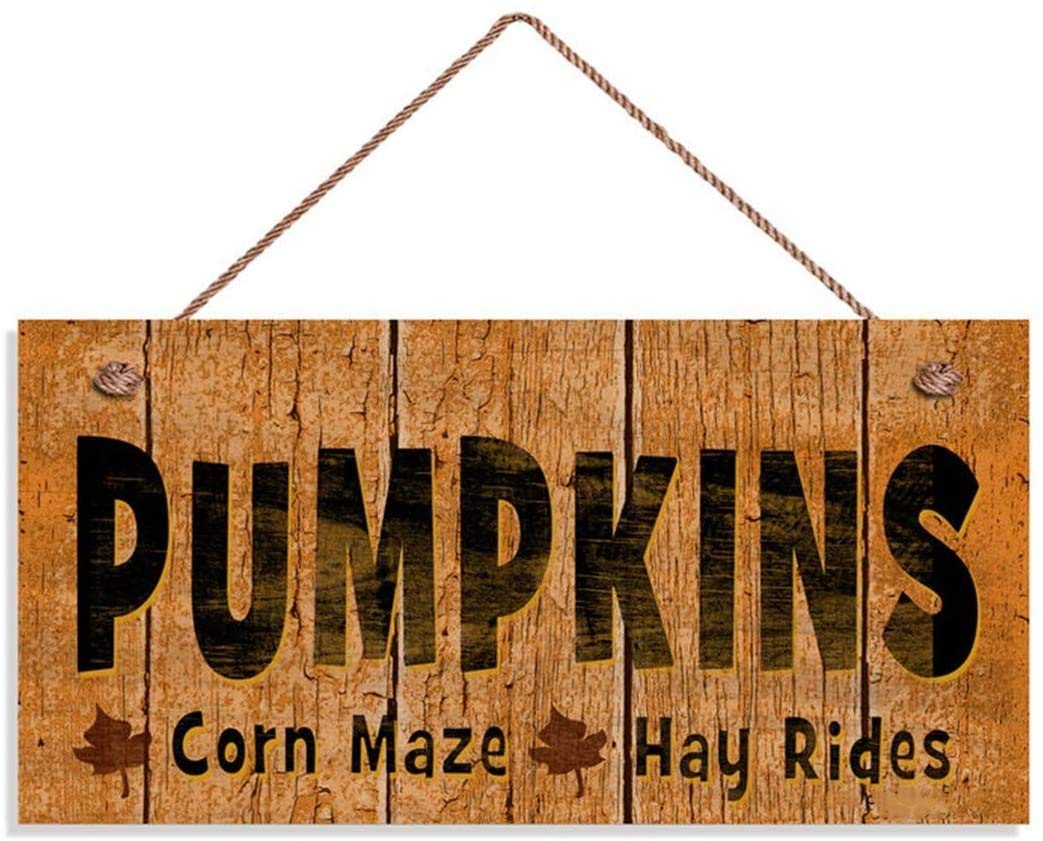 WEIMEILD Autumn Wood Sign,Pumpkins Sign, Corn Maze, Hay Rides, Fall Season Decor, Rustic Distressed Style 12x6inches(hjd159)