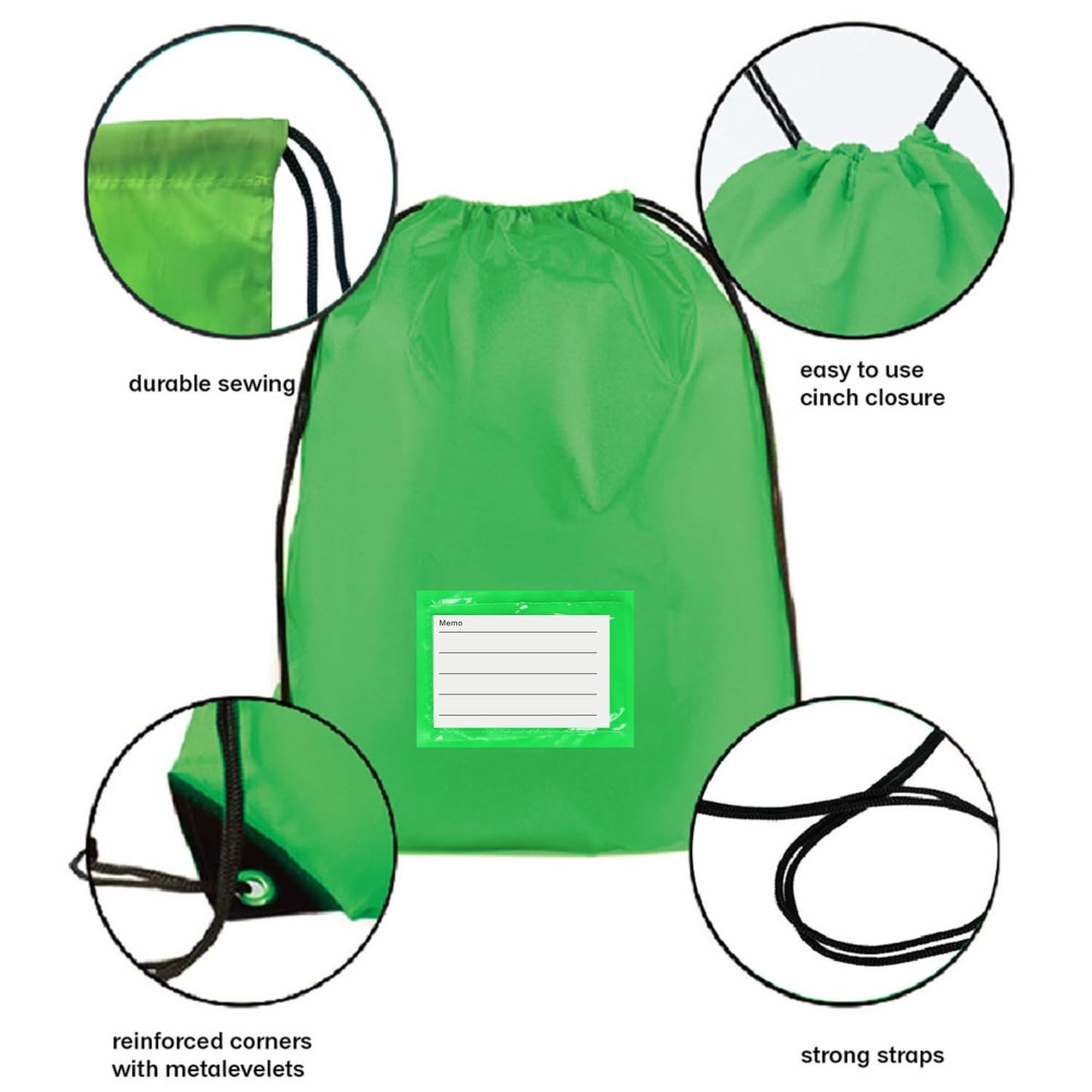 Drawstring Backpack Bulk 20 Pcs Draw String Bags DIY Gym Sports Traveling Yoga Cinch Bag Sackpack Drawstring Memo Card (green)
