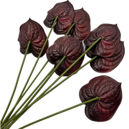 forestmistry 8pcs Burgundy Anthurium Artificial Flowers Lifelike Fake Flowers 5.5" Head for Table Centerpieces Bridal Wedding Festival Christmas Hotel Home Floral Decor (Burgundy)