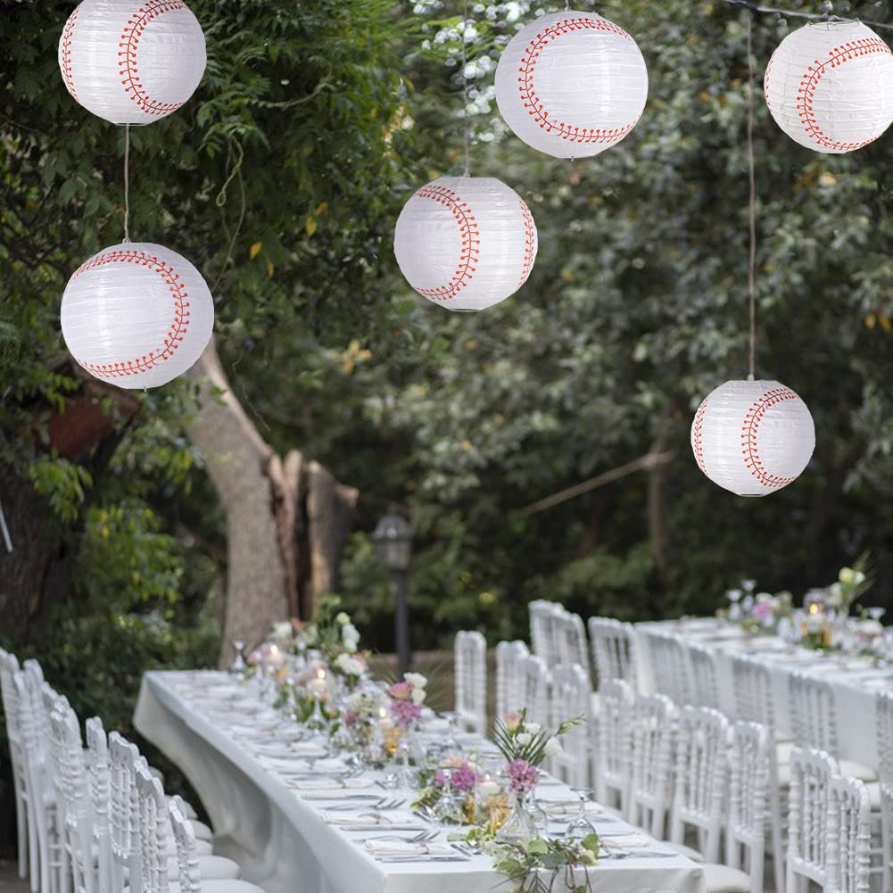 Easy Joy 8'' Baseball Paper Lanterns Sports Team Party Baseball Hanging Lantern Softball Party Decorations 3 Pieces