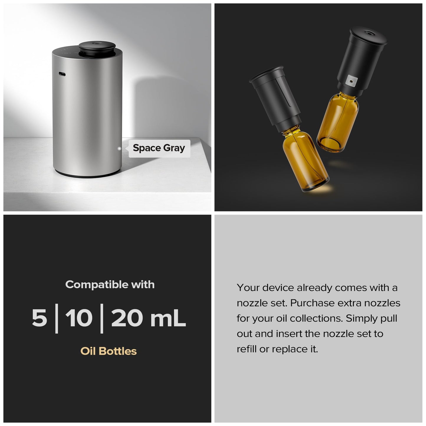 Waterless Essential Oil Diffuser Starter Kit with 30mL Hotel Scent Fragrance Oil Inspired by Ritz-C., Battery Operated Premium Portable Mini Scent Air Machine for Home Car Office, Black ANX