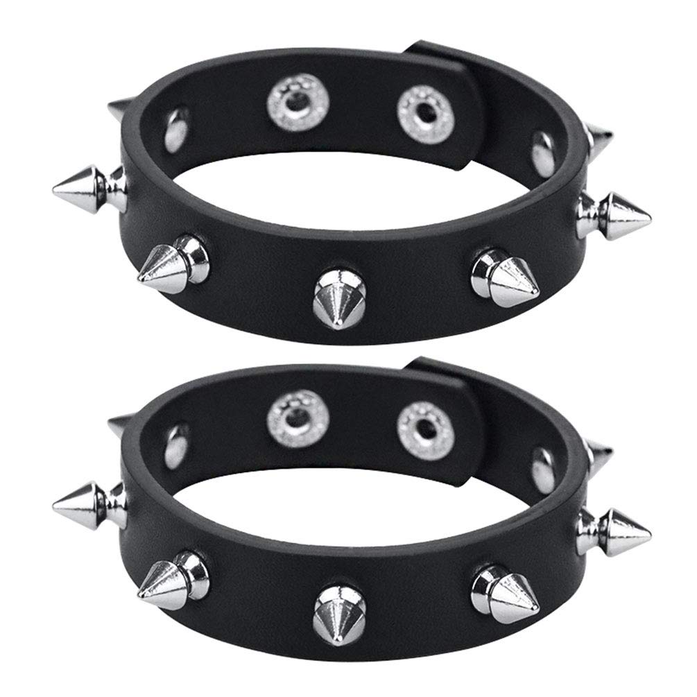 Leather Studded Bracelet Choker Punk Spike Rivet Cuff Metal Black Wristband
