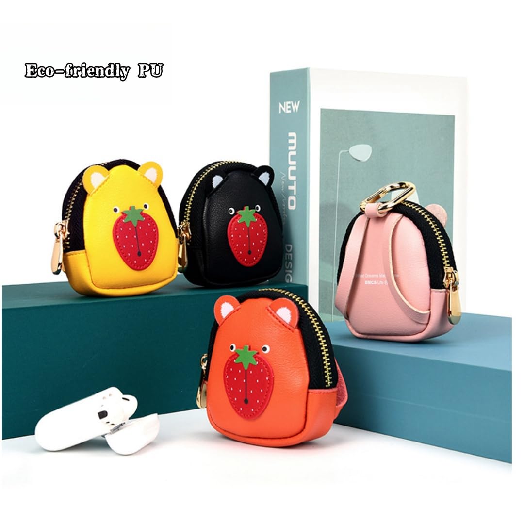 Tomcrazy Coin Mini Backpack Palm-Sized Bag PU Leather Carrying Case for AirPods Pro 2 1 3 4, Sony LinkBuds S WF-L900 WF-1000XM4 Cover, Galaxy Buds, Keys,Access Card Keychain (Yellow)