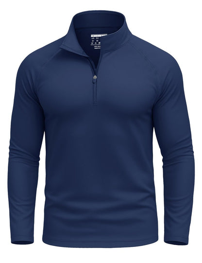KINSWT Mens Long Sleeve Sun Protection Shirts Quarter Zip Pullover Lightweight 1/4 Zip Moisture Wicking UV Shirts Navy Blue 2XL