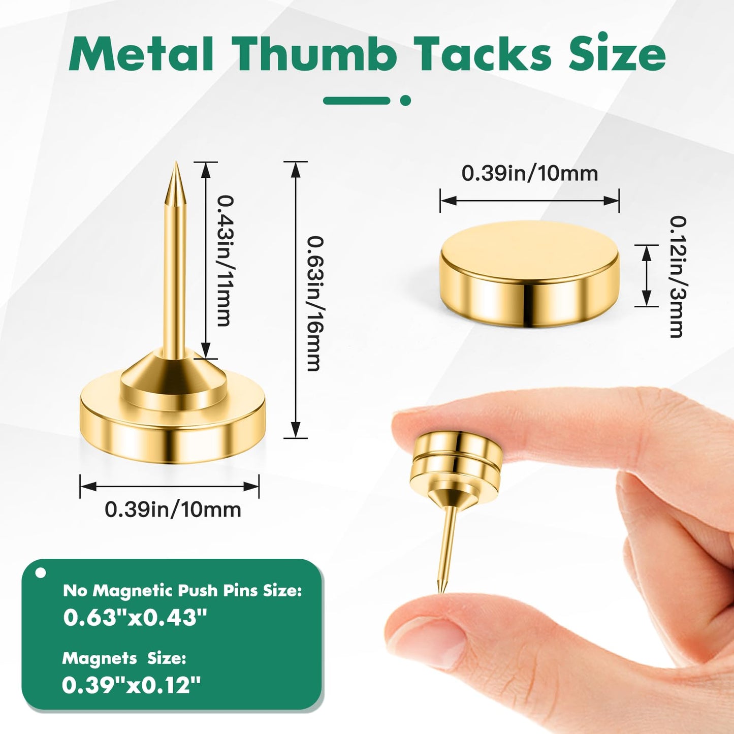GOOLADA 60 Sets of Gold Magnetic Push Pins, Flat Poster Hanger, Cute Push Pins for Corkboard,Thumb Tacks for Wall Hangings, Decorative Pushpins for Bulletin Board