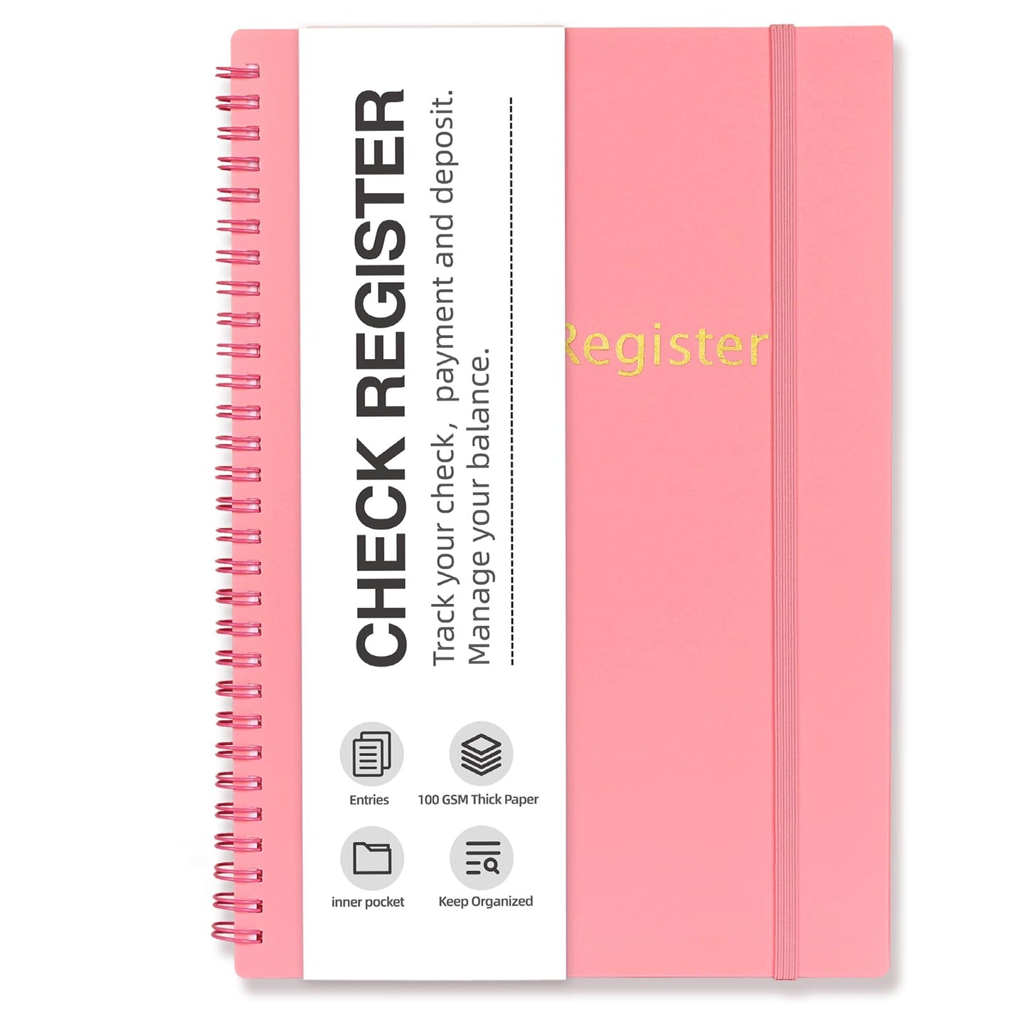 Check Registers for Personal Checkbook, Spiral Large Check Register Book, Budget Planner with Check Register for Personal and Work, 7.5'' x 10'' - Pink