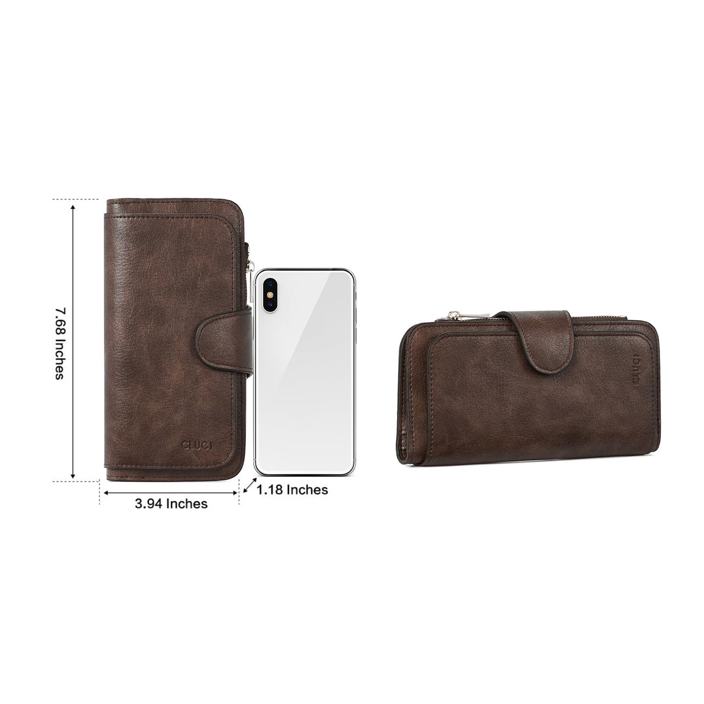 CLUCI Women Wallet Leather RFID Blocking Designer Trifold Card Holder Ladies Clutch with ID Window Oil wax Two-toned Coffee