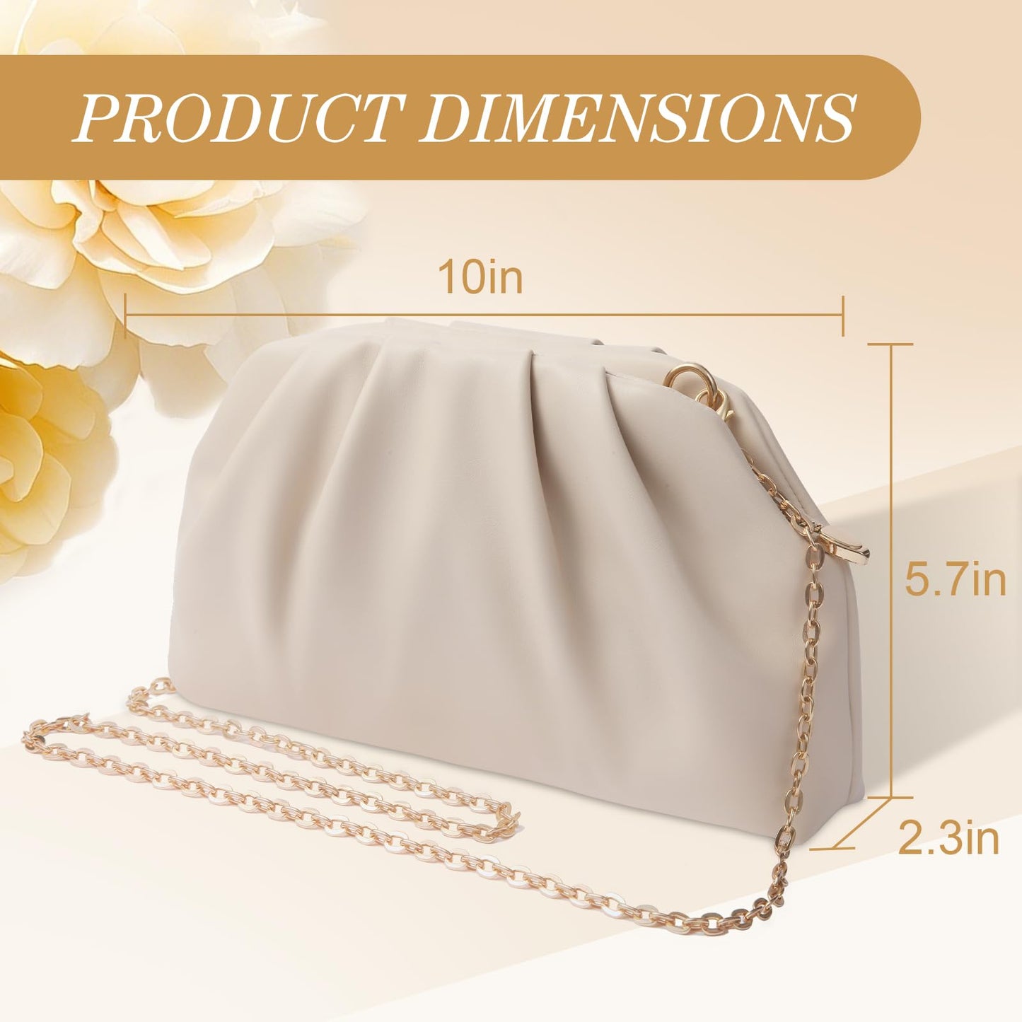 lovyoCoCo Clutch Purse for Women Soft Pleated PU Wedding Clutch, Elegant Evening Bag for Galas, Proms,Cocktail Parties (Beige)