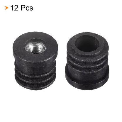 uxcell 12Pcs Black Plastic Round Inserts for 15mm/0.59" ID Round Tube, M6 Thread, Furniture Leg Plugs