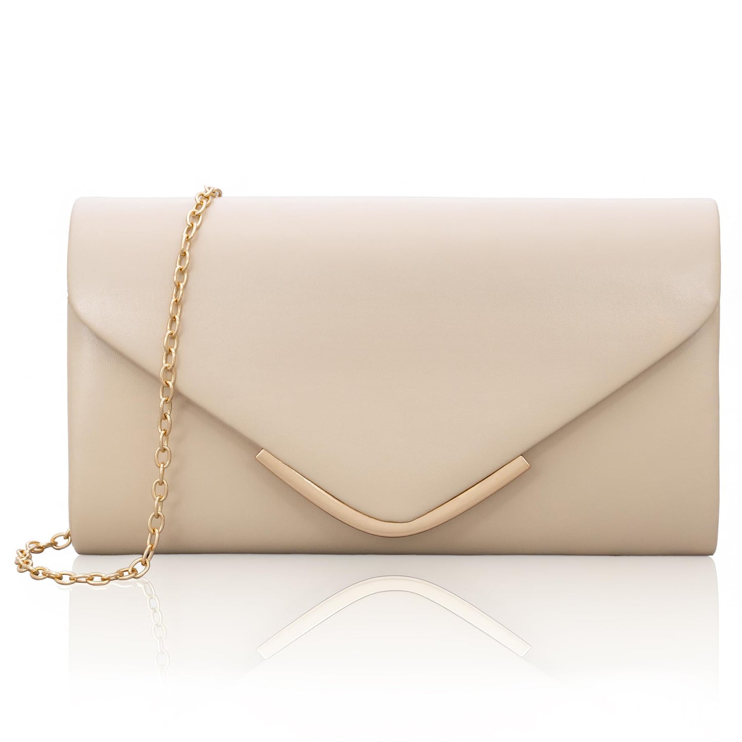 Larcenciel Apricot Clutch Purse for Women, Trendy Vegan Leather Envelope Evening Bags & Chain, Cute Cream Party Bag Formal Bride Dress Purse Ladies Crossbody Shoulder Handbag for Wedding Cocktail Prom