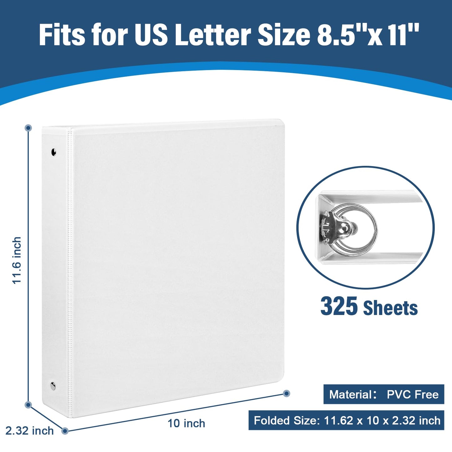 1.5-Inch 3-Ring Binder with Pockets, 1-1/2’’ Premium View Binders with Three Ring Binders Holds up to 325 Sheets US Letter Size, Bulk Pack of 6, Perfect for Home, Office, and School (1.5-inch) White