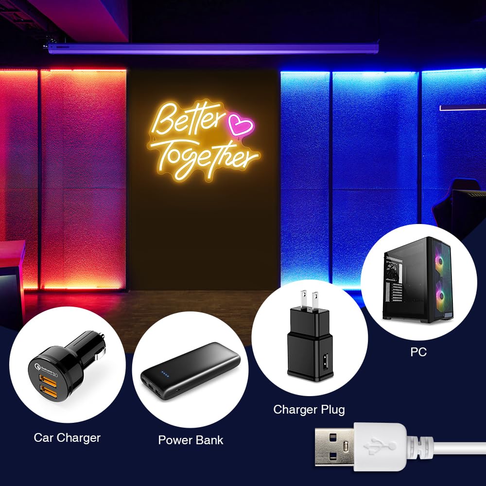 Better Together Neon Signs, Arrinew LED Neon Light Sign USB Powered for Home Wall Decor, Warm White Art Decorative Neon Lights for Holiday Party,Birthday Party,Wedding,Christmas