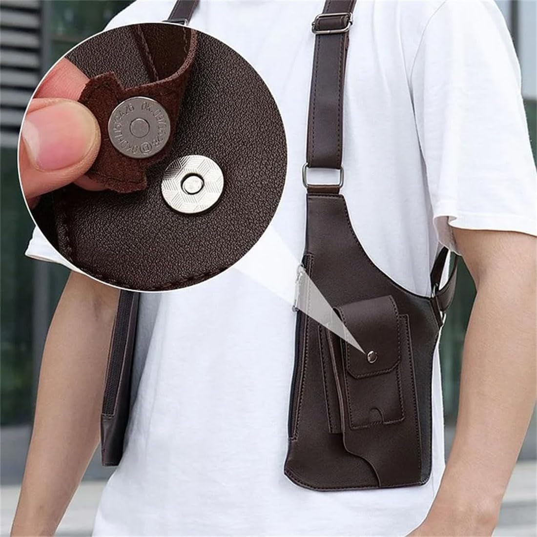 MaiQidd Anti-Theft Bag With Double Shoulder Armpit Bag, Underarm Strap Wallet Pocket Holster Phone Leisure Double Shoulder Pouch For Men (Brown)