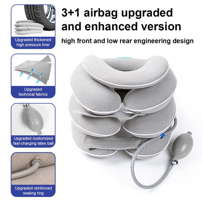 Neck Stretcher with Neck Brace,Cervical Traction Neck Device,Neck Relief Tool,Adjustable Inflatable Cervical Brace,Home Use Neck Decompression New Technology Breathable Fabric Washable&Colorfast(Gray)