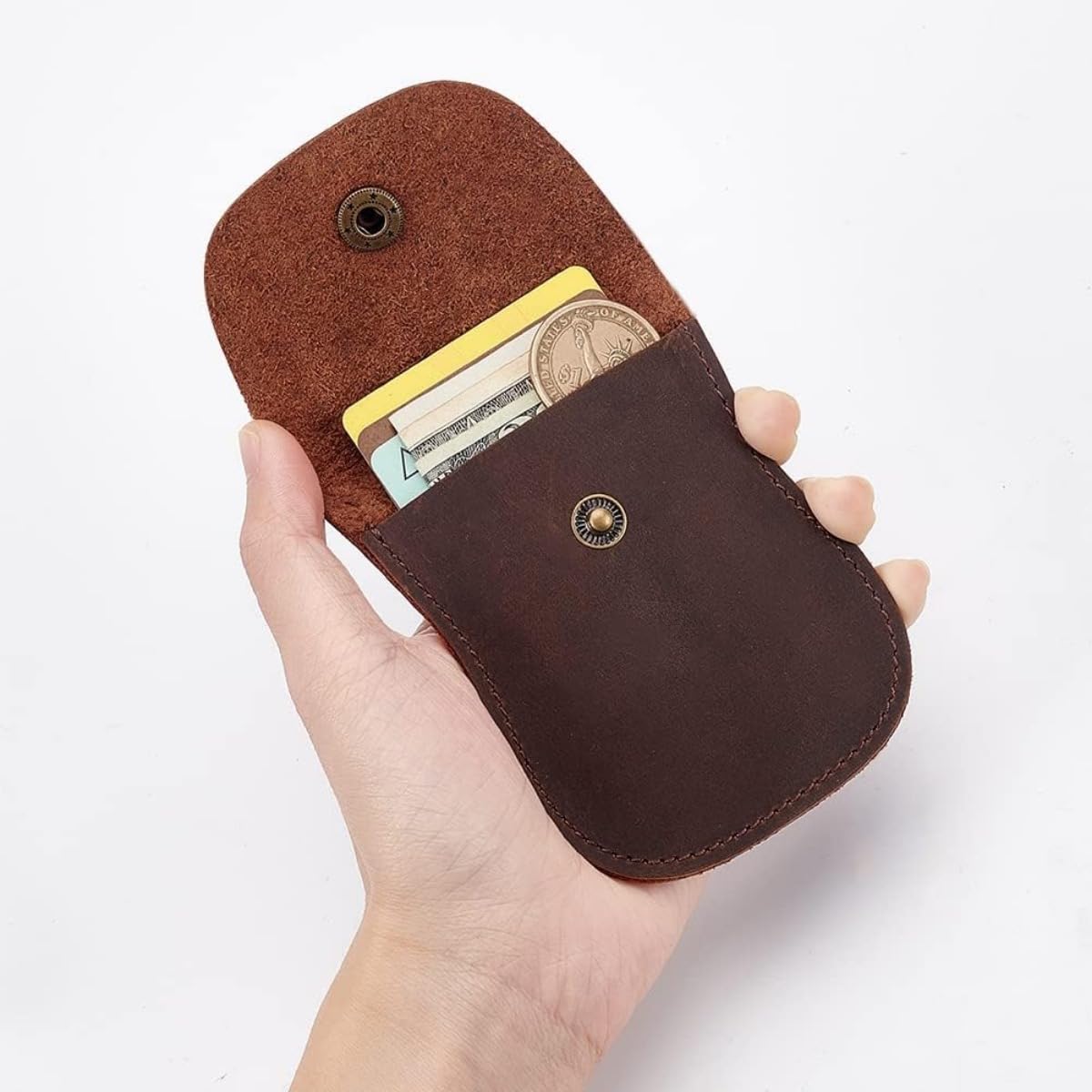 ZYLOXAR Premium Genuine Leather Men’s Wallet Snap Button Coin Purse Portable Change Holder (Brown)