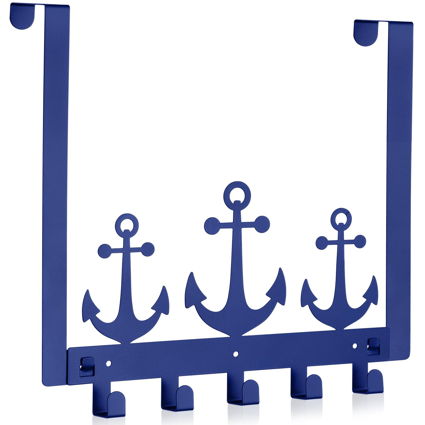 Reallnaive Anchor Over The Door Hooks Christmas Nautical Coastal Navy Blue Bathroom Decor Wall Mount Hanger Rack Holder for Towel, Hat, Coat, Cloth, Keychain, Bag, Beach Lake House Decor