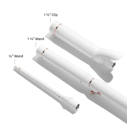 T3 Switch Kit Professional Ionic Interchangeable Curling Iron with 3 Ceramic Clip & Wand Long Barrels for Curling and Waving, 9 Adjustable Heat Settings & Ion Generator, White/Rose Gold