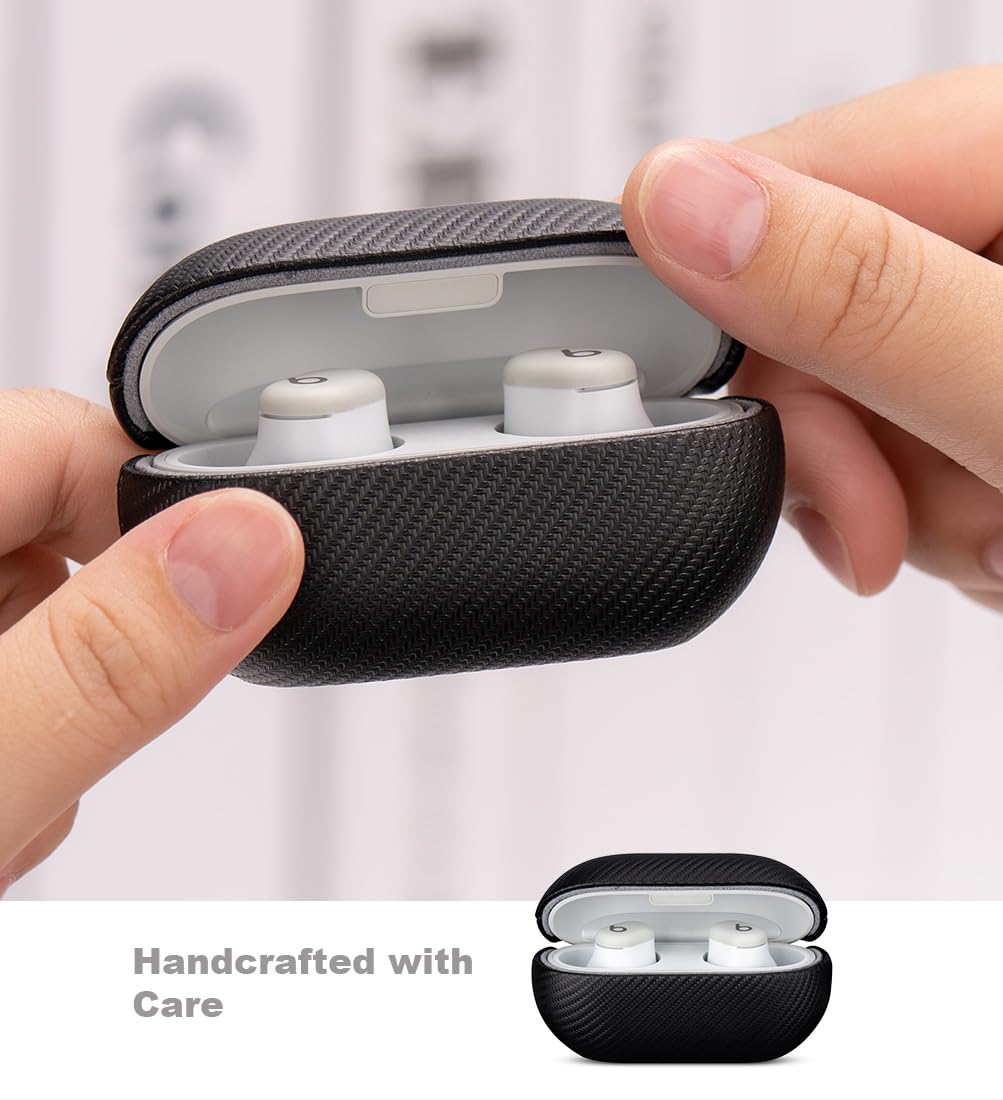 LOPIE Handmade for Beats Solo Buds Case Cover, Premium Synthetic Leather, Carbon Fiber Style, Protective Hard Shell Cover for Beats Solo Buds Earbuds - Black