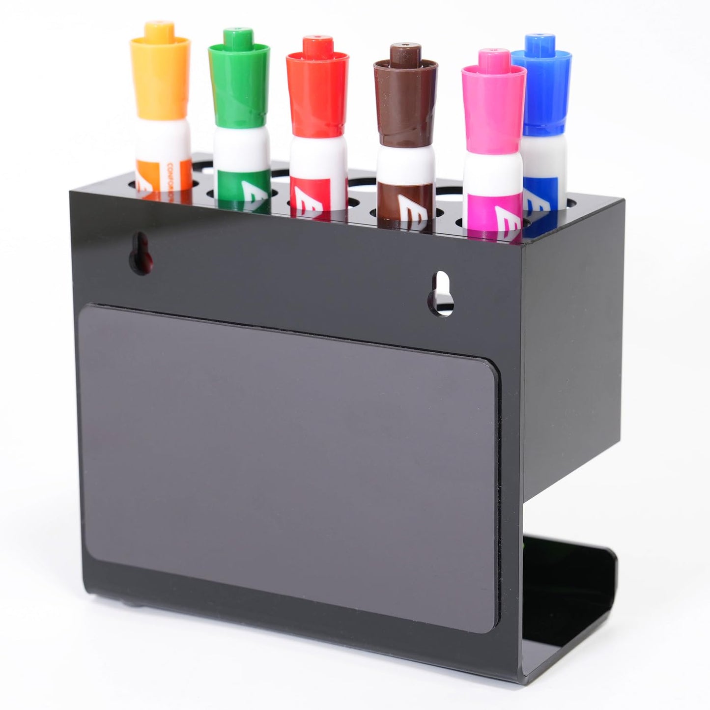 Magnetic Marker Holder 10 Slots with Dry Eraser Holder, Strong Magnetic Design for Whiteboard and Fridge (Black)