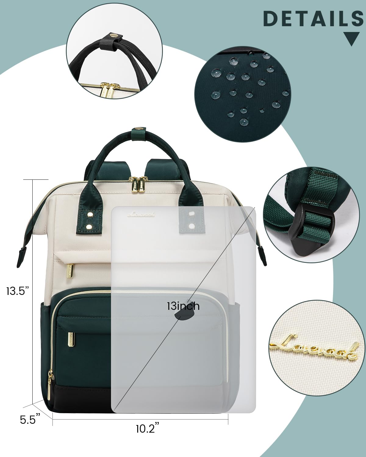 LOVEVOOK Mini Backpack for Women, Cute Small Backpacks Purse, Fashion Bag for Work Travel Gift, College Bookbag for School, 14 inch Lightweight Daypack, Green-Black
