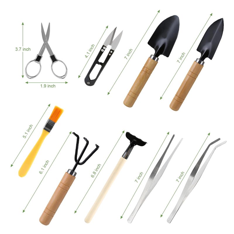 9PCS Basic Bonsai Tools Set, Bonsai Tree Kit Mini Garden Tools Includes Pruning Shears, Mini Rake, Fold Scissors and More