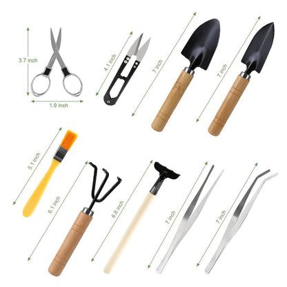 9PCS Basic Bonsai Tools Set, Bonsai Tree Kit Mini Garden Tools Includes Pruning Shears, Mini Rake, Fold Scissors and More