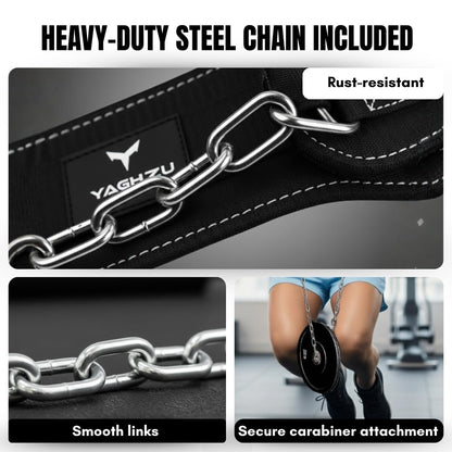 YAGHZU Dip Belt with Chain – Weighted Pull Up Belt, Dip Weight Belt, Weightlifting Belt for Pullups, Squats, and Dips, Belt Squat Attachment Ideal Weight Belt for Pullups, Weightlifting, and Gym Workouts (Black)