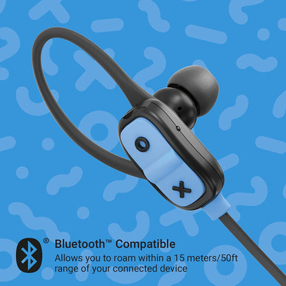 Bluetooth Wireless Earbuds Secure Ear-hook, 7 Hour Playtime, 30 Foot Range, Hands-Free Calling, Sweat Resistant JAM Live Large Earphones Blue