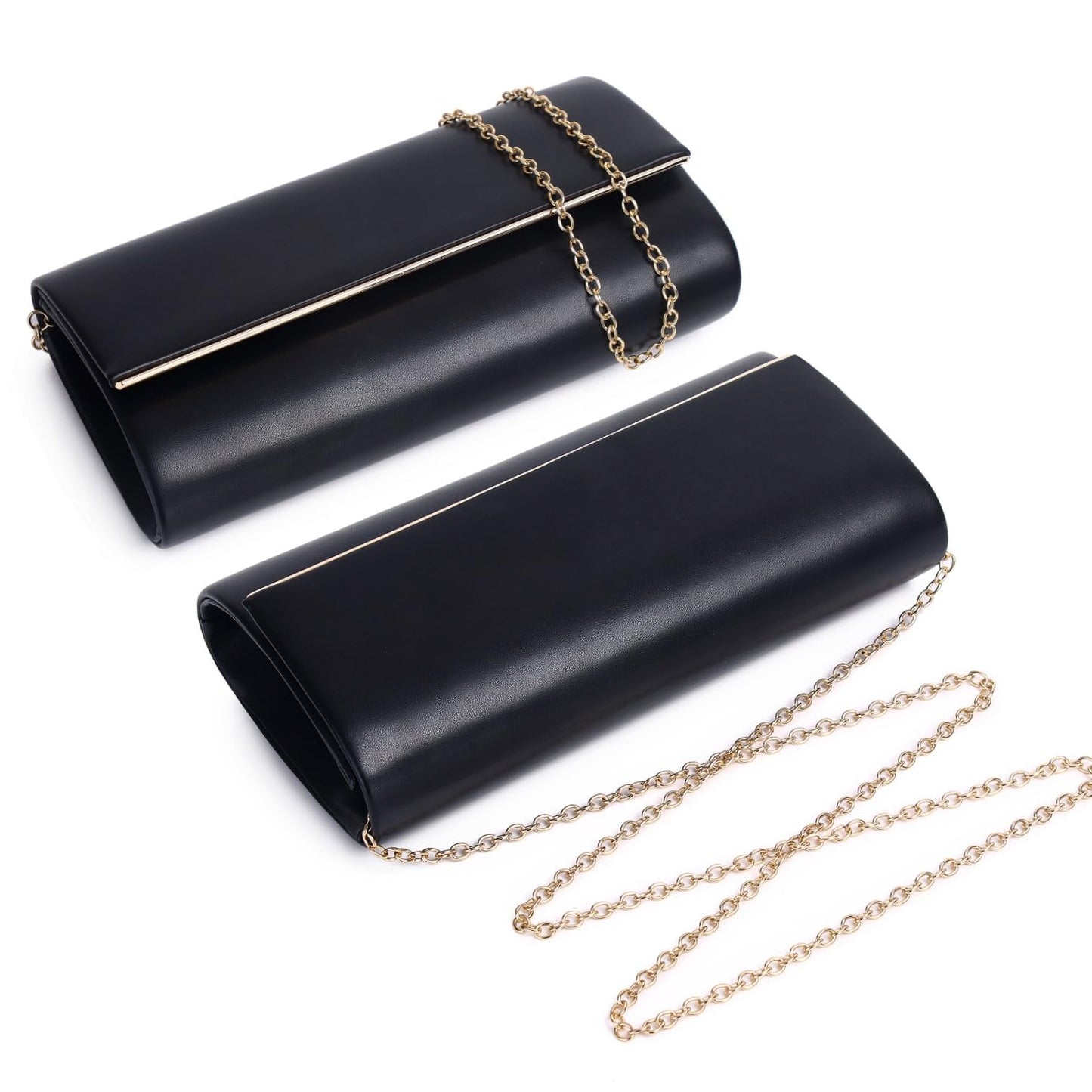 DETARA Women Evening Bag Vegan Leather Clutch Purse Shoulder Crossbody Envelope Bag for Party Wedding Prom Bridal(Black 1818)