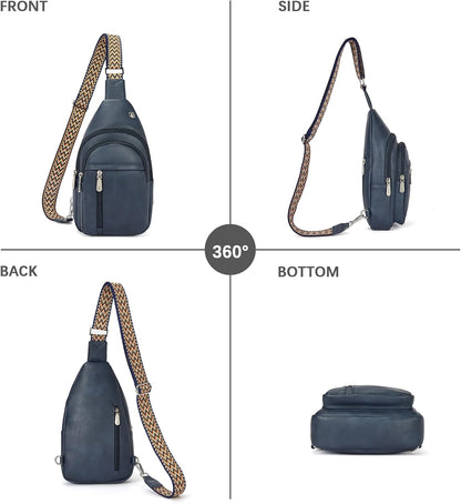 BOSTANTEN Sling Bag Cross Body Bag Trendy Leather Crossbody Purse Chest Bag with Adjustable Guitar Strap for Travel