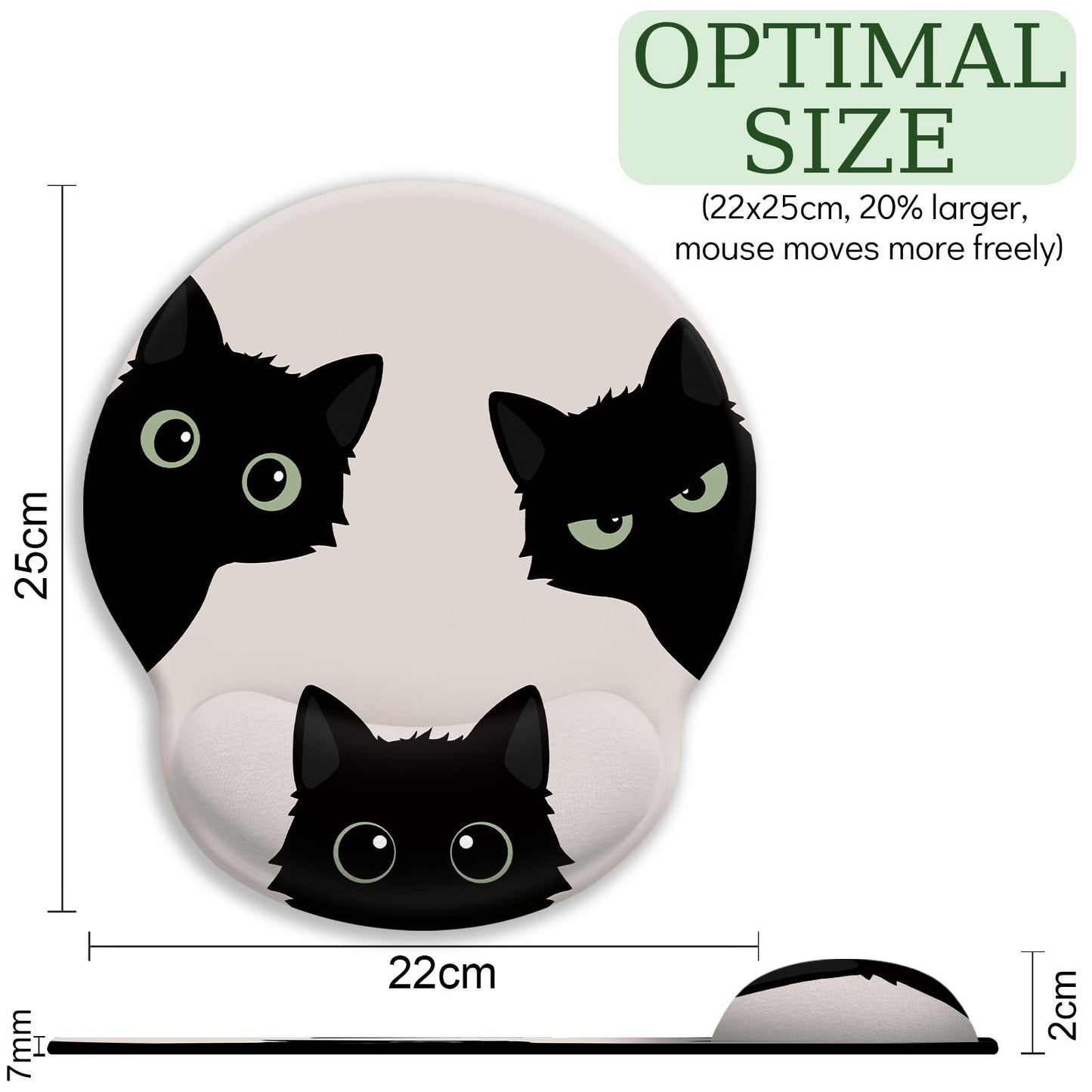 LIMKRIAN Cat Mouse Pad, Funny Ergonomic Mousepad with Wrist Rest, Gaming Mouse Pad Wrist Support with Non-Slip Pain Relief PU Base, Black Cat Mouse Pads for Desk, Cute Office Desk Accessories Decor