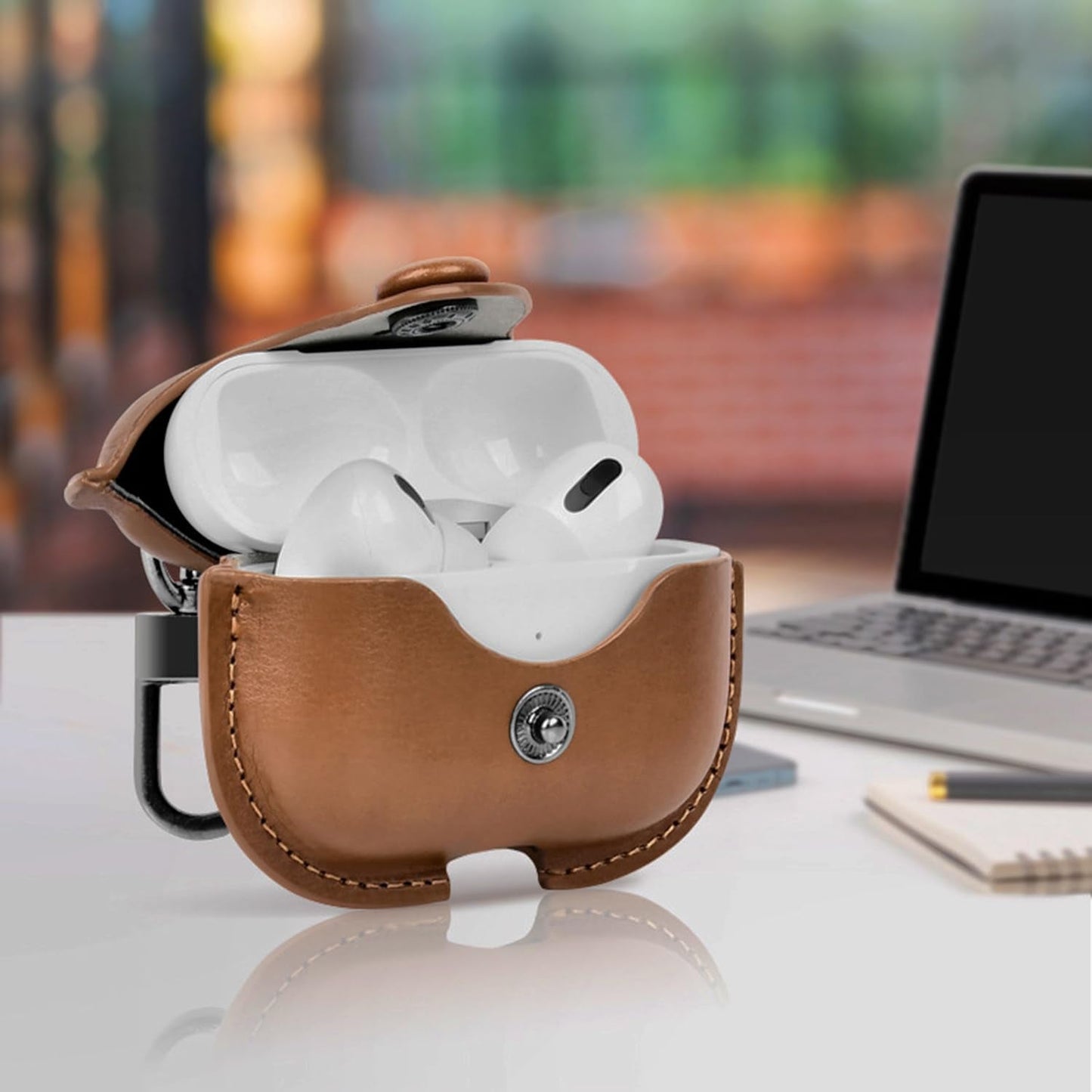 UMUBUHOMS Case for AirPods 4 Leather Cover Support Wireless Chargin, MagSafe with Keychain Airpods Strap - Compatible with AirPods 4th Generation (2024) Case (Brown)
