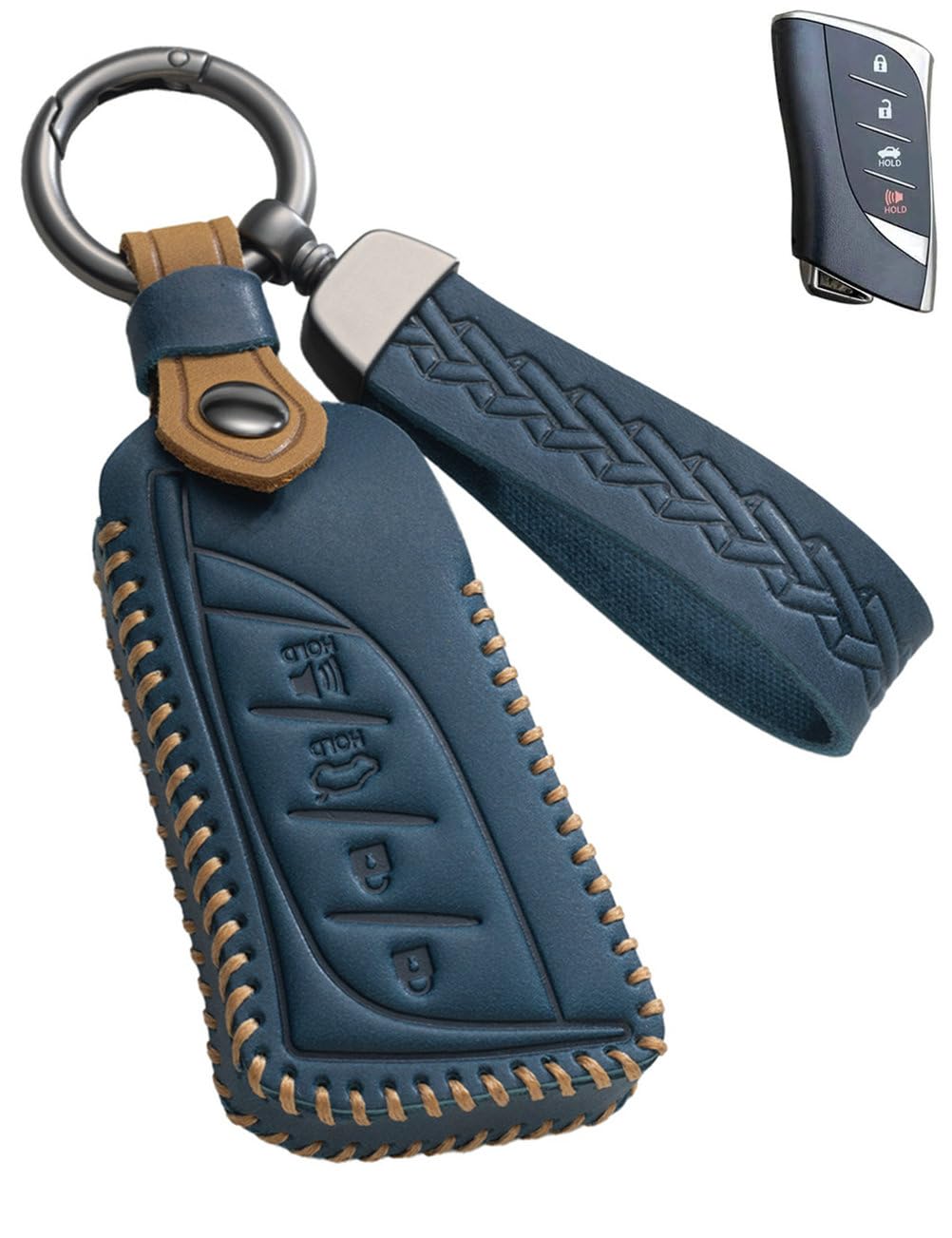 YINEOR for Lexus Key Fob Cover Leather Car Key Case Keychain Fob Holder Compatible for Lexus ES350 ES300h UX200 UX250h LS500 LS500H LC500 LC500h GX460 RX350h 2018-2026 (Blue)