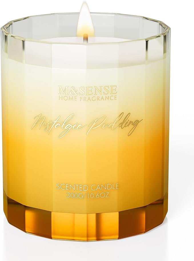 M&SENSE Nostalgic Pudding Scented Candles 10.6oz 60 Hours Burn Natural Soy Wax Long Lasting Slow Burning for Home, Sweet Candles Luxury Gifts for Women Men