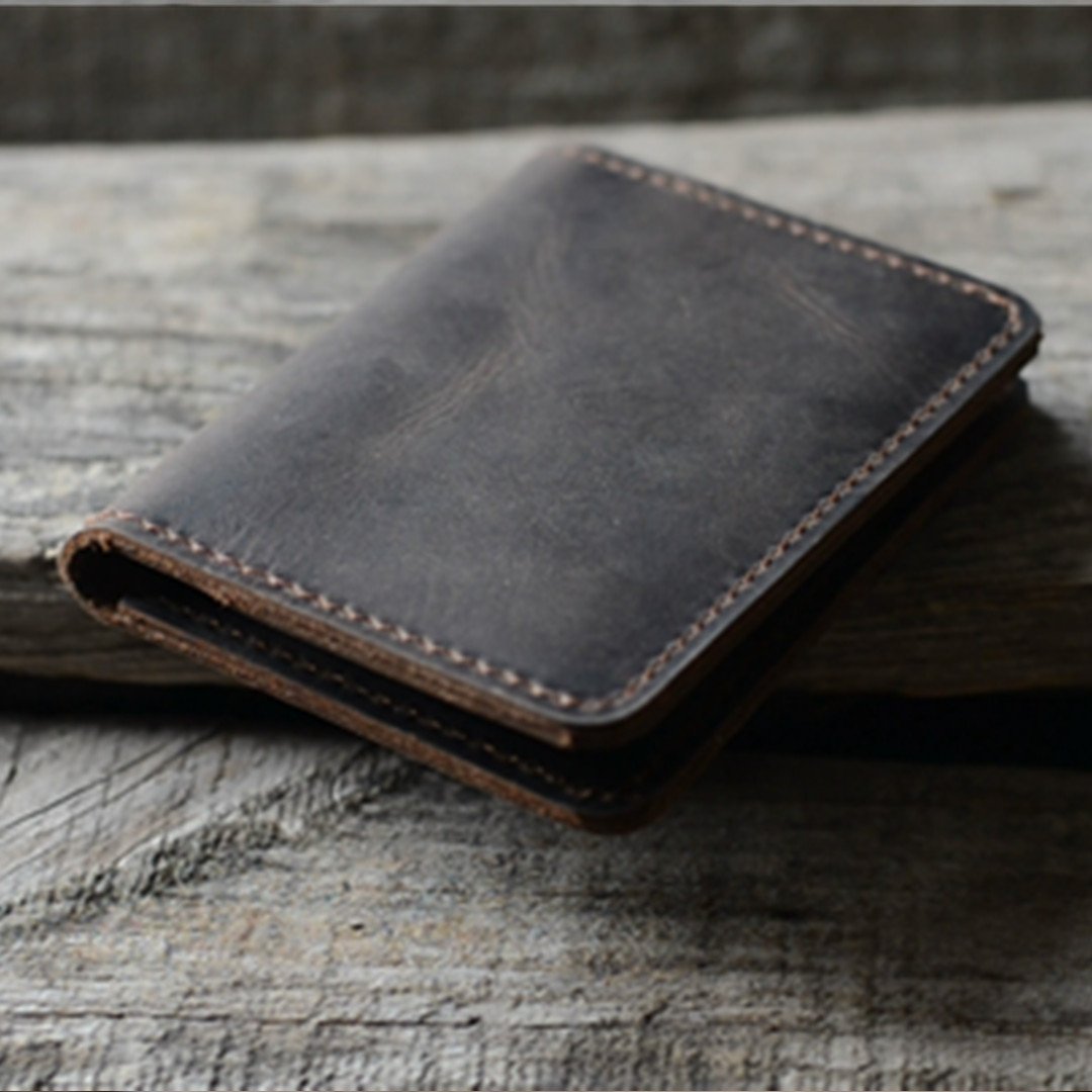 Handmade Distressed Men's Minimalist Leather Wallet Card Holder Wallets for Gifts Dark Brown style1