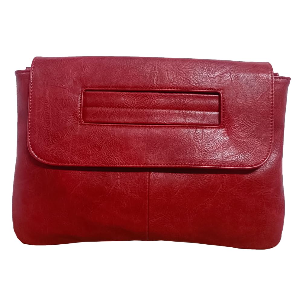 NIGEDU Women Handbags PU Leather Female Clutch Handbag Messenger Bag Large Solid High Capacity (Red)