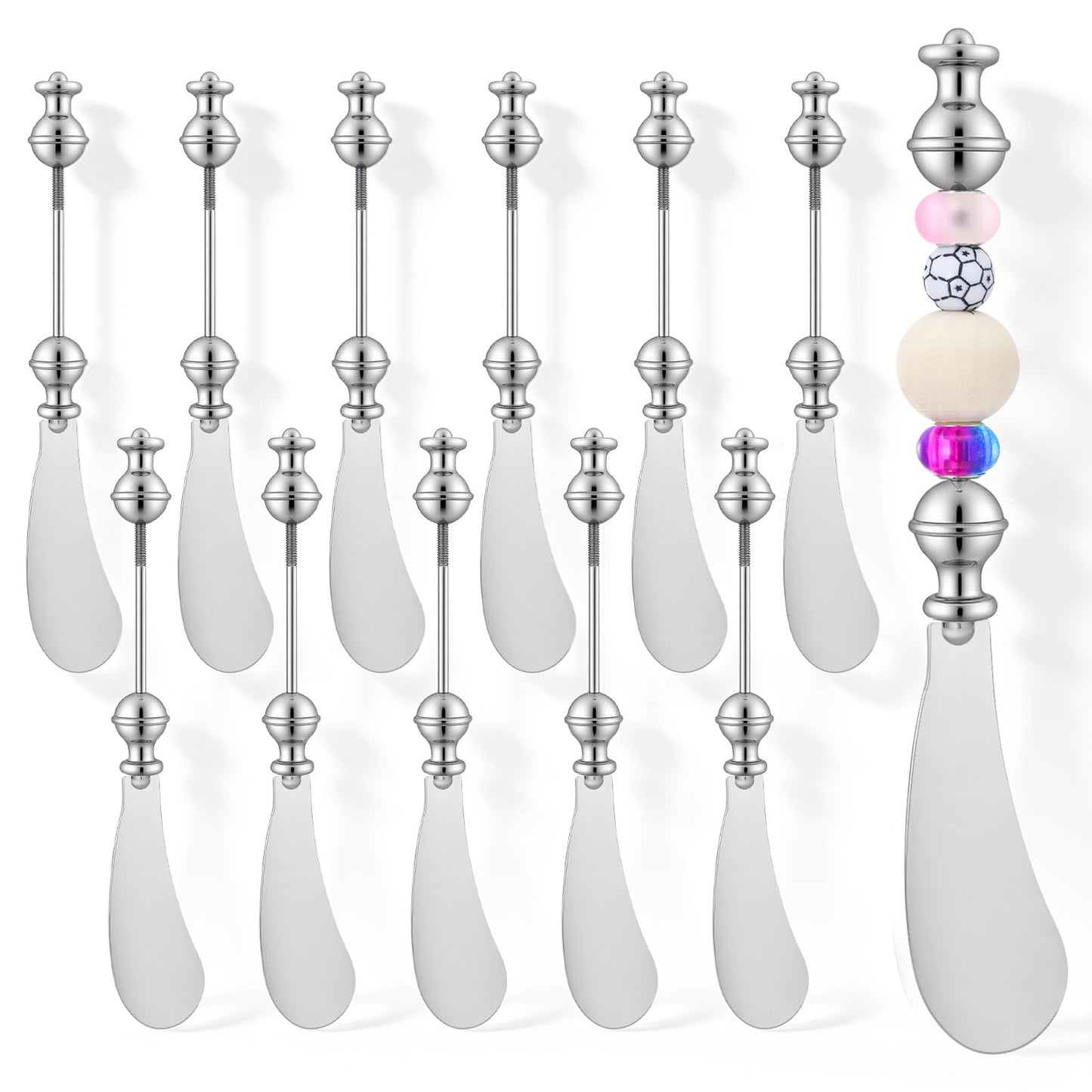 12pcs Cheese Spreader Knives DIY Decorative Beaded Butter Spreader Knives Stainless Steel Cheese Spreaders Beadable Cake Serving Utensil for Charcuterie Board Wedding Christmas Party Accessories Favor