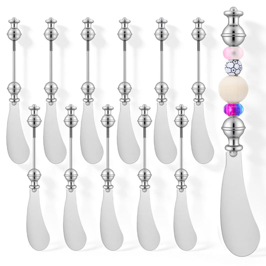 12pcs Cheese Spreader Knives DIY Decorative Beaded Butter Spreader Knives Stainless Steel Cheese Spreaders Beadable Cake Serving Utensil for Charcuterie Board Wedding Christmas Party Accessories Favor