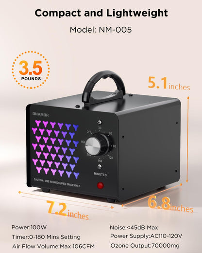 ONAMOR Ozone Generator Odor Eliminator 70000mg, High Capacity Ozone Machine Odor Removal Up to 6000 Sq.Ft, Ionizer Ozonator for Smoke, Car, Basement And Pet Room, Black