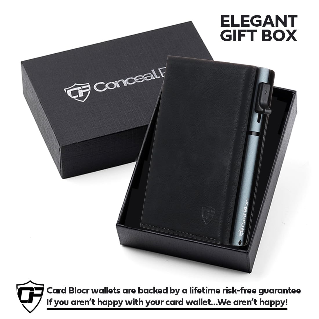 Conceal Plus Card Blocr Pop Up Wallet for Men - Slim Metal RFID Blocking Card Holder (4-6 Cards Ejector) - Minimalist Smart Front Pocket Wallet with Internal Cash + ID Storage
