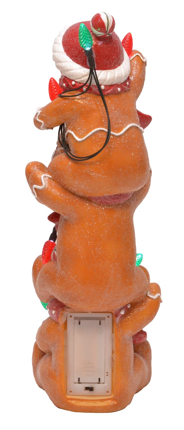 Mark Feldstein & Associates Holiday Stacked Gingerbread Men Tabletop Figurine Decor with LED C7 Bulbs, 12 Inch