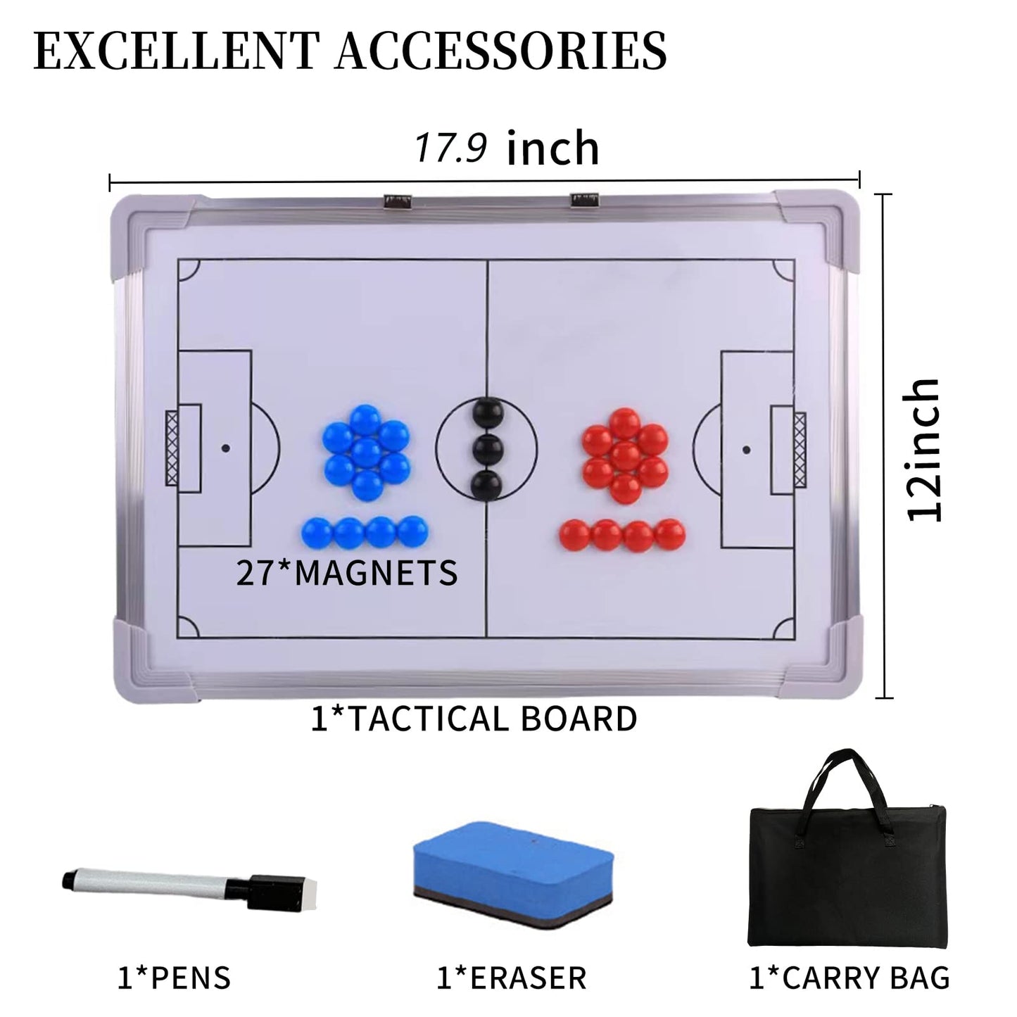Suprwin Magnetic Soccer Football Coach Board，Portable Clipboard Tactical Magnetic Board Kit W/Marker Pieces,Pen, Eraser, Storage Bag