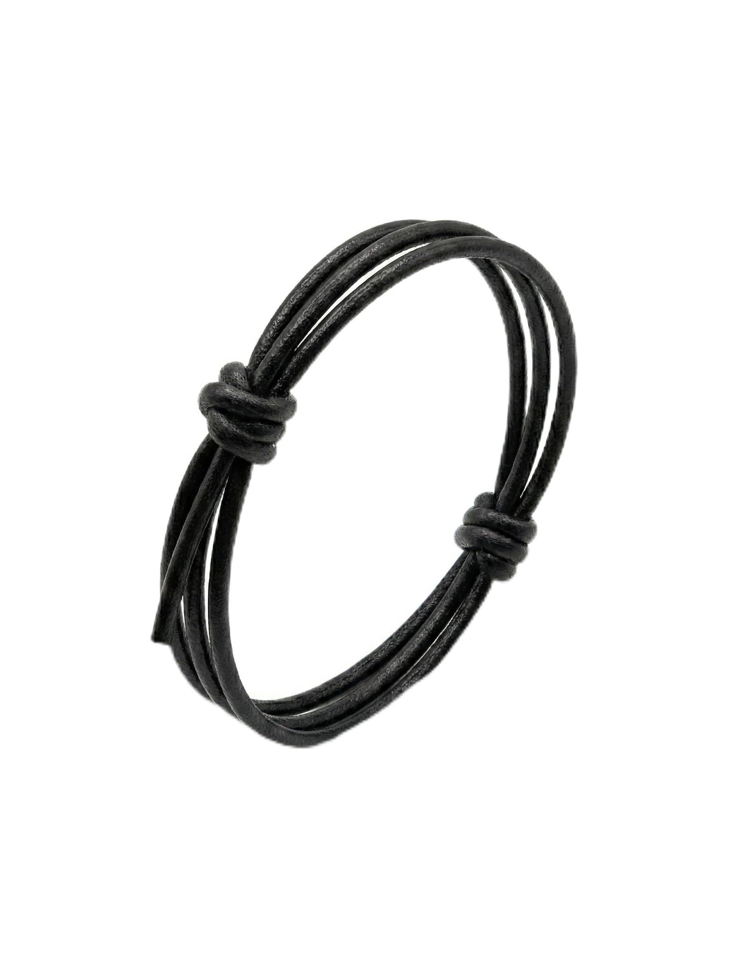 Leporem Handmade Leather Wrap Bracelet Unisex 3-Strand Adjustable Sliding Knot Jewelry, 3mm Thick Black, Rugged Masculine Statement Wristband for Casual Everyday Wear (Black, 3mm)