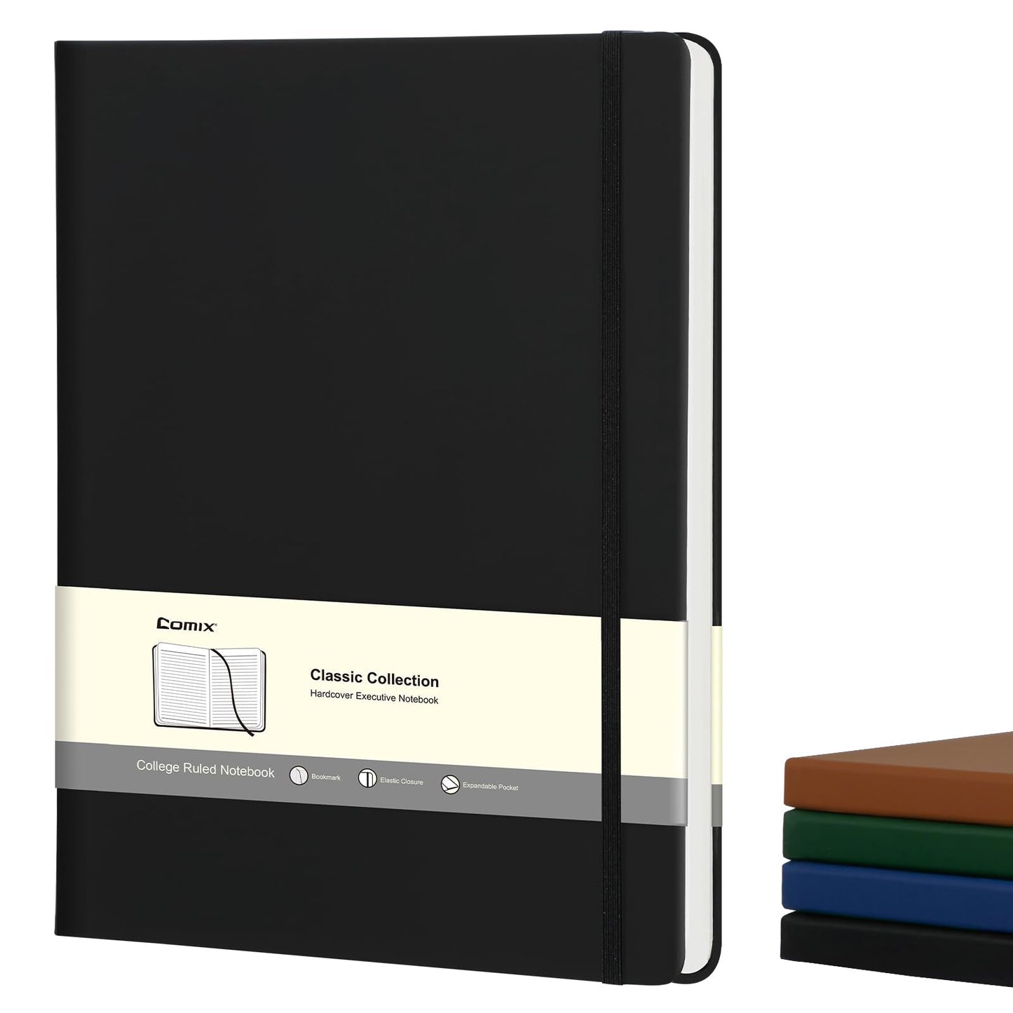COMIX A4 Lined Journal Notebooks, 208 Pages, Large Size-8.5" x 11", Black, Hardcover Journaling Notebooks for Men & Women- Fits for Office, Business, School, Notes Taking & Writing