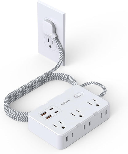 Flat Plug Power Strip Surge Protector, 5ft Ultra Thin Extension Cord with 4 USB Wall Charger(2 USB C Port), 6 Widely-Spaced Outlets Power Strip Compact for Travel, Office, Dorm Room Essentials (White)