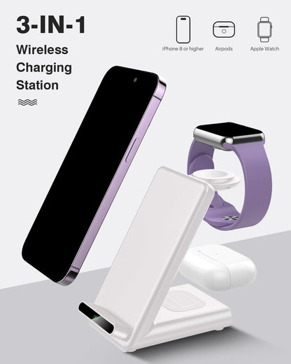 Wireless Charging Station,3 in 1 Charging Stand Made for Apple Watch Ultra 11 10 9 8 7 6 SE 5 4 3,Fast Wireless Charger Made for iPhone 17/Air/16/15/14/13/12,for AirPods Pro(with Adapter) (Black)