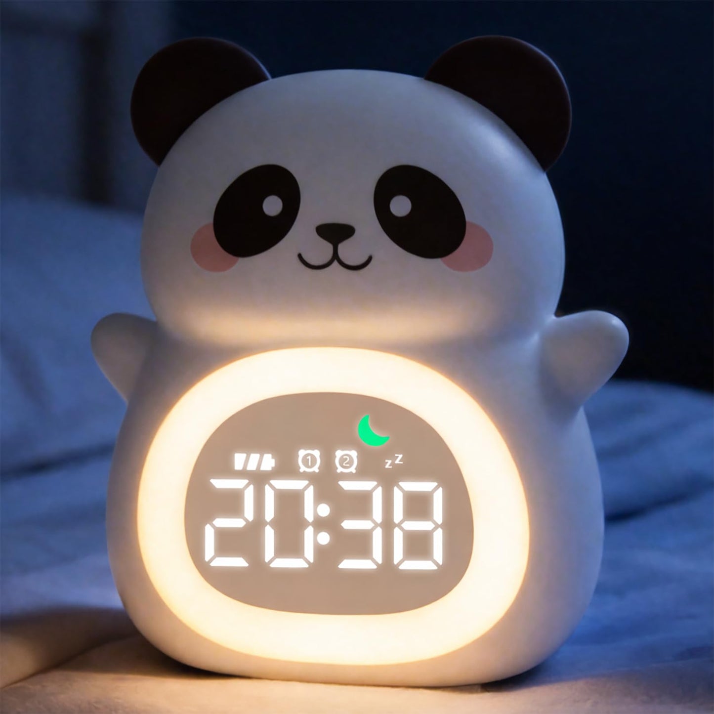 MASHI Panda Kids Alarm Clock, Sun & Moon Sleep Trainer for Toddlers, Cute Animal OK to Wake Clock with 9 Color Night Light, 6 Soothing Sounds, Dual Alarm, for Boys & Girls