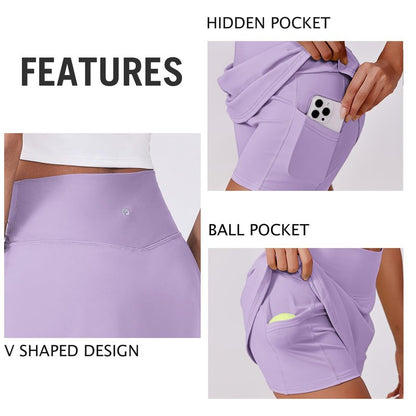 PINSPARK Womens Golf Skirt High Waisted Athletic Skirts A-line Golf Skirt for Running Sports Workout Pickleball, Purple Small