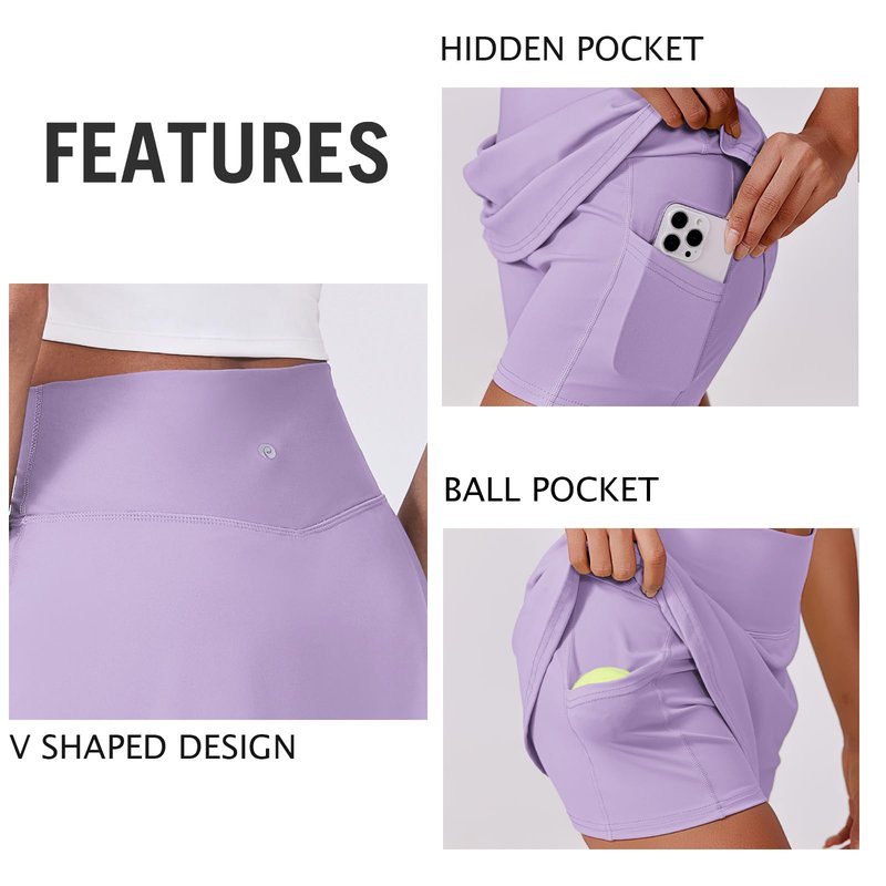 PINSPARK Womens Golf Skirt High Waisted Athletic Skirts A-line Golf Skirt for Running Sports Workout Pickleball, Purple Large